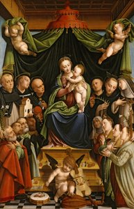 Madonna y el Niño entronizados con santos y donantes